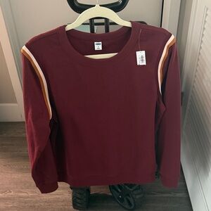 Old Navy Burgundy Sweatshirt with Striped Sleeves